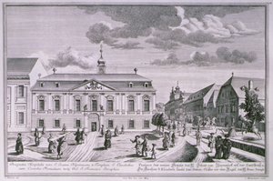 Vista do novo hospital de São João Nepomuceno, Viena, gravado por Karl Remshard (1678-1735)